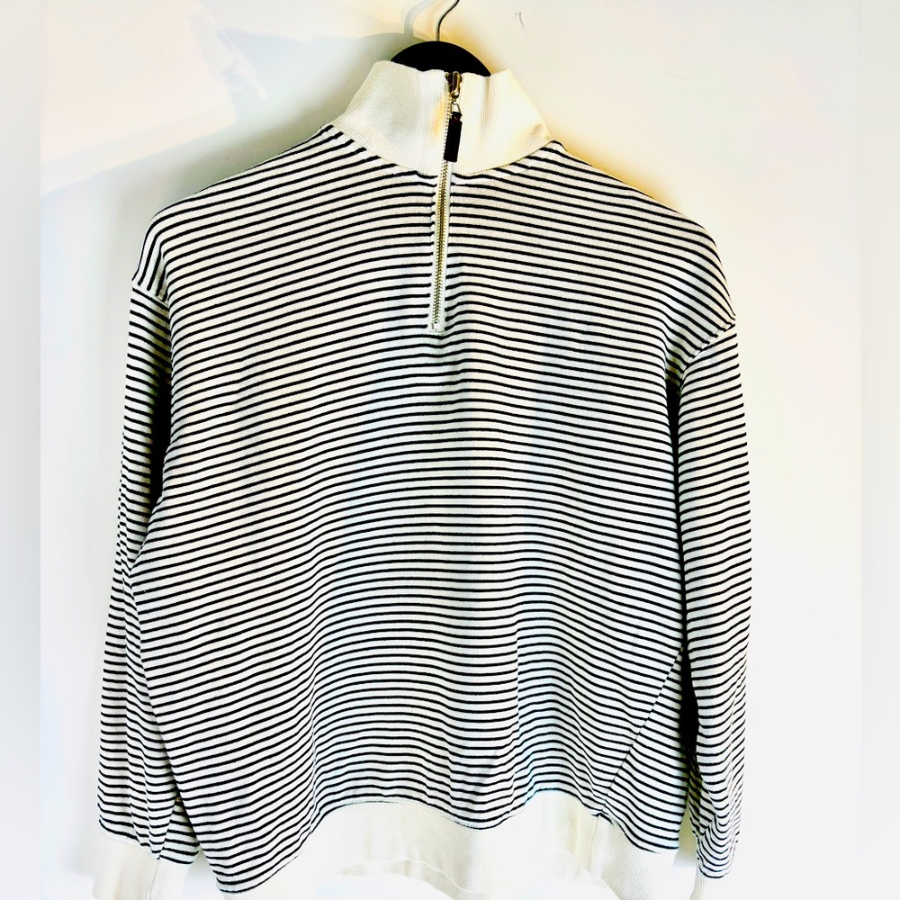 Cream / Black Stripes Cotton ¾ Zip  pullover